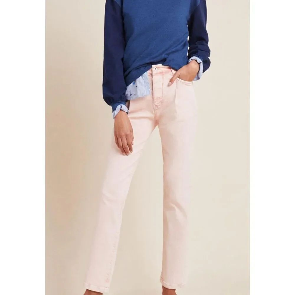 Pilcro and the Letterpress Ultra High-Rise Acid Wash Straight Jeans Pink/Rose 31